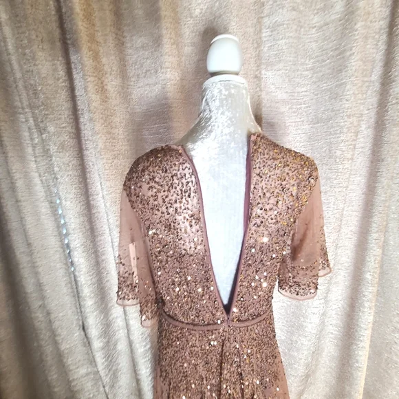 Mac‎ Duggal 93655 Rosewood Cape Sleeve Beaded Tea Length A-Line Midi Dress Sz 10 - Picture 11 of 11